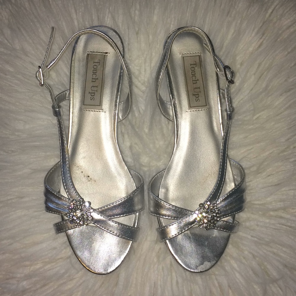 Touch Ups silver sandals, size 7.5, 1.5 inch heel